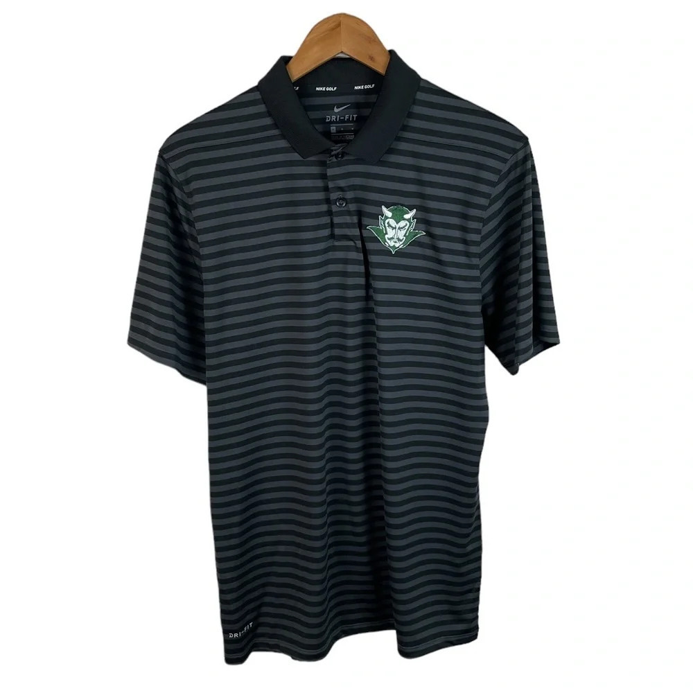 PO650 Mens Nike Golf Dri Fit Striped Performance Green Devil Polo Shirt M